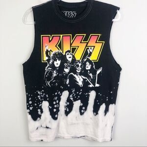 KISS | Sleeveless Graphic Band Tee Tank Top Bleached Detail Size Small